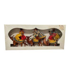 Vintage Mid-Century Christmas Celluloid Three Wisemen Nativity In Box